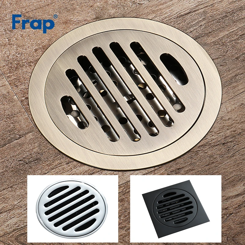 

Frap New Drains 3 Color Copper Bathroom Waste Drains Floor Cover Anti-odor Shower Floor Drain Strainer Bath Hardware sets