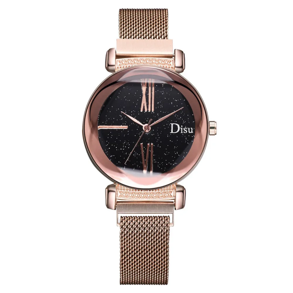 

Disu luxury brand Quartz Wrist Women Watch Reloj hombre Star dial steel mesh with magnetic buckle ladies watch Analog Clock B30