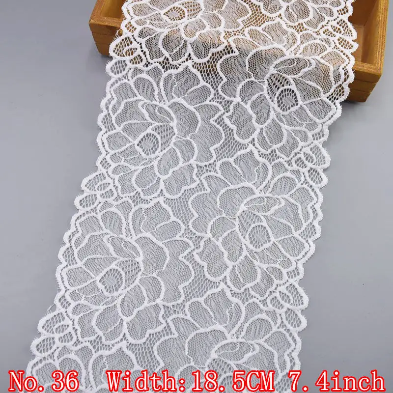 Elastic White Lace Ribbon African Lace Fabric Sewing Elasticity Embroidered Lace Trim Wedding Dress Clothing Accessories Ribbons - Цвет: No36  18.5CM 7.4inch