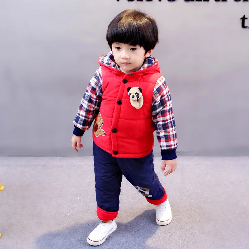 

2018 New Chidren Kids Boys Clothing Set Autumn Winter 2 Piece Sets Hooded Warm Coat Suits Cotton Baby Boys Clothes Coat+Pant