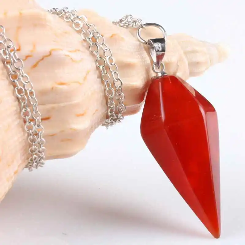 

SUNYIK 1Lot (5Pc) Carnelian Healing Dowsing Chakra Reiki Faceted Pyramid Pendulum Chain