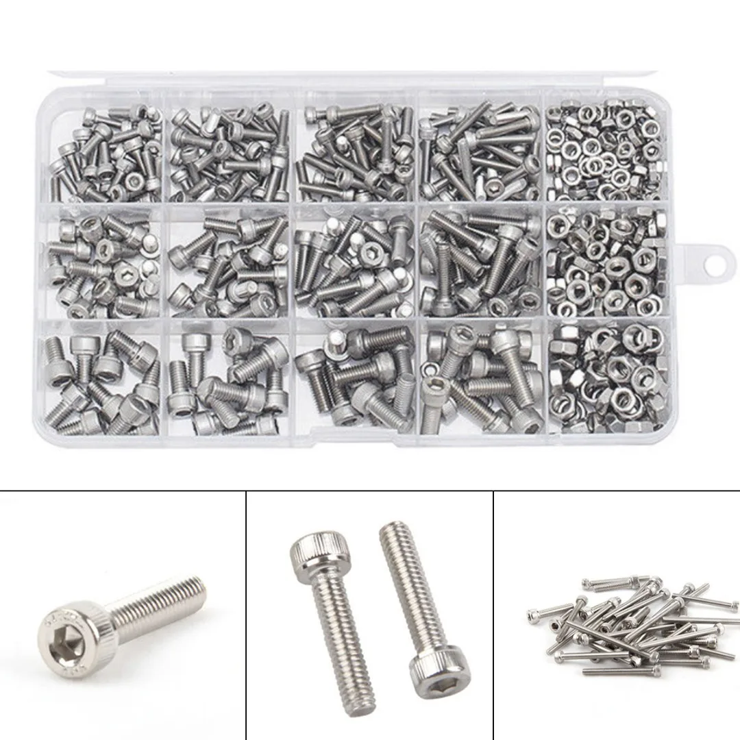 Comprar 480 unids set M3 M4 M5 DIN912 304 Acero inoxidable hexagonal tornillo de cabeza Kit de tornillos surtido Kit de reparación herramientas conjunto