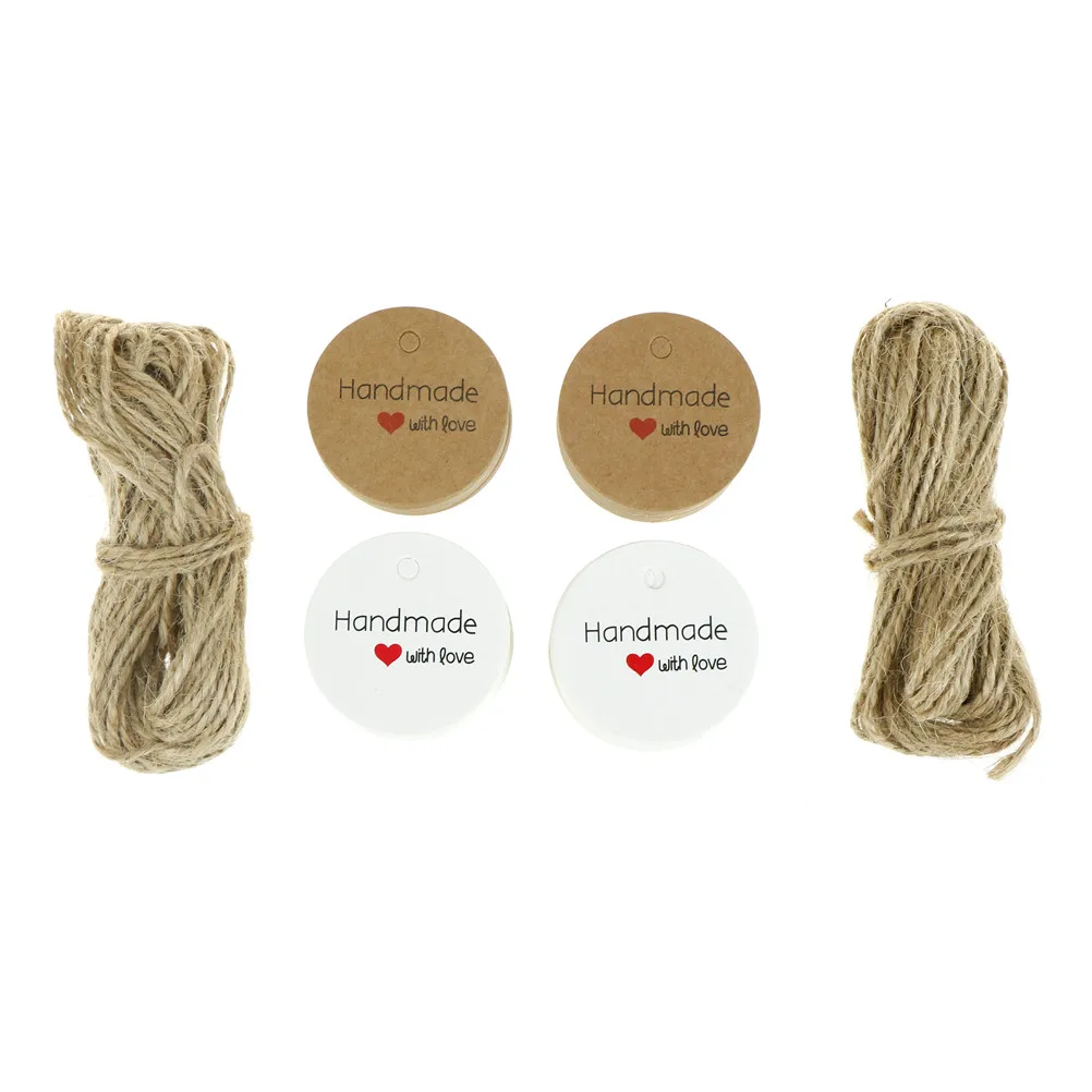 

100Pcs/lot DIY Handmade With Love Paper Tags With Rope Labels Wedding Note Hang Tag Gift Wrapping Supplies Party Favors