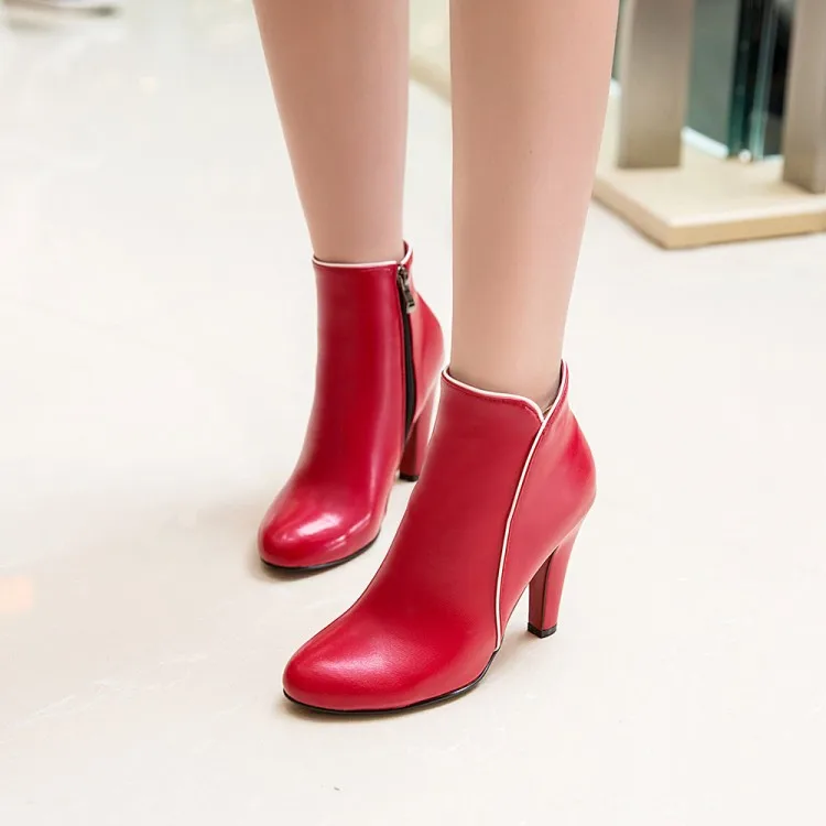 

Big Size 11 12 13 14 15 16 Ma'am Coarse heel Short Pure color Little round head boot barrel High heel boots