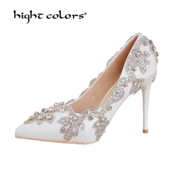 

White Red 5/8/10CM birthday present Rhinestone Pointed Crystal Shoes Women Sweet Luxury Shoes Wedding princess High Heels HC625