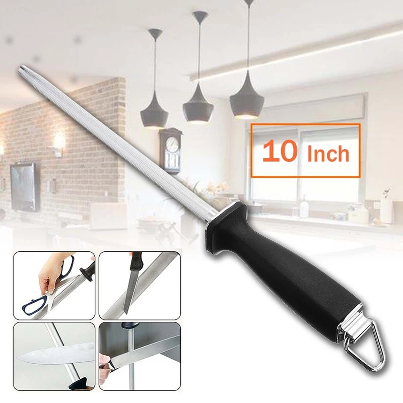 Professional chef knife sharpener Rod diamond sharpening stick 10inch honing steel for kitchen knife and stainless steel knives