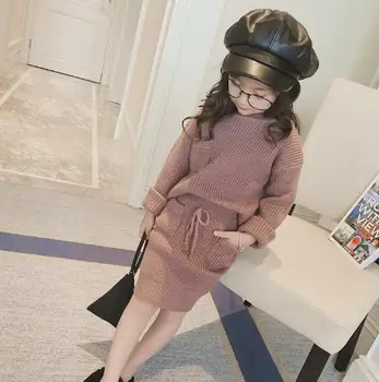 

Autumn Winter Girls Sweater Clothing Set Children Warm Knitwear Sweater+Skirt 2 Pieces Suit Teenage Kids Outfits Clothes Suits