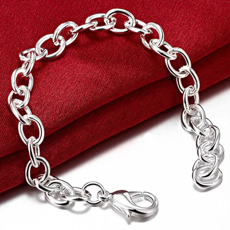 Модный женский серебряный браслет, 925 Серебряный цветной браслет, простой стильный дизайн, цельный серебряный браслет, Размер 20 см