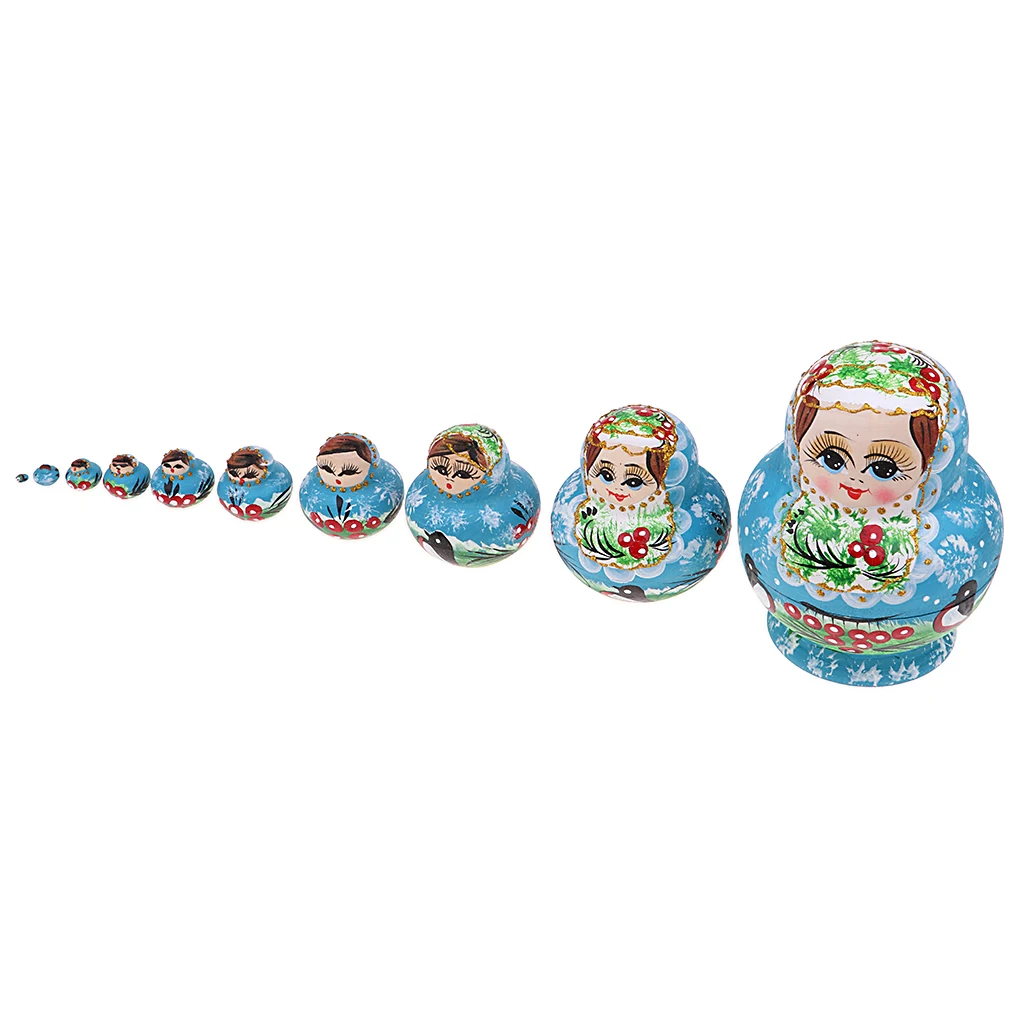 Girl Russian Nesting Doll Babushka Matryoshka Stacking Dolls Set 10 Pieces Blue Xmas Gift Christmas Decorations