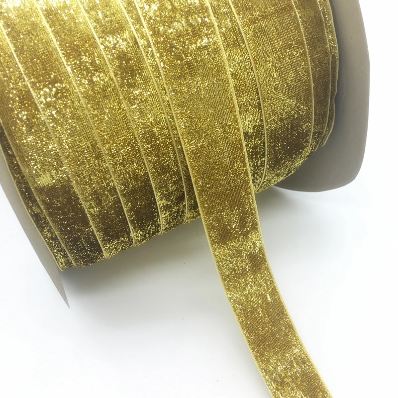 

3 Yards 1"(25mm)Wide Glitter Golden Velvet Ribbon Headband Clips Bow Wedding Decoration