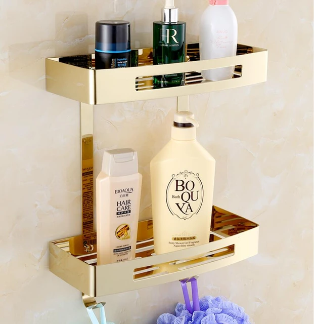 Corner Shelf Wall Mounted Bathroom Shelf Brushed Gold Aluminum Bath Shower  Shelf Bath Shampoo Holder Corner shelf - AliExpress