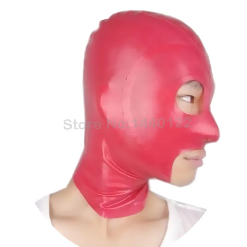 

Latex Fetish Hood Red Color Mask with Eyes and Mouth Opened Customize Size Back Zip B-LM061