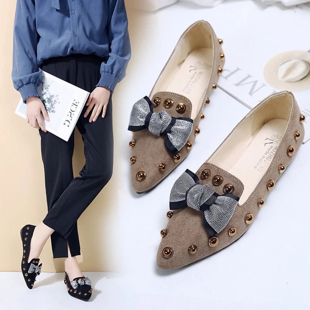 womens nubuck loafers bowknot