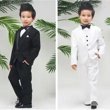 Модные детские костюмы черного цвета с воротником-шалью на одной пуговице; Custome Homme; модные смокинги для свадьбы(пиджак+ брюки+ галстук-бабочка+ жилет+ носовые платки