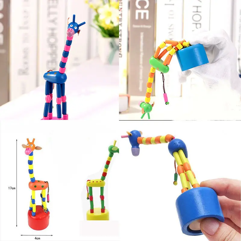 

1Pc Push Up Puppet Wooden Funny Giraffe Toy Colorful for Kids Gift Cute Puzzles Swing Dancing Cartoon Animal Rocking