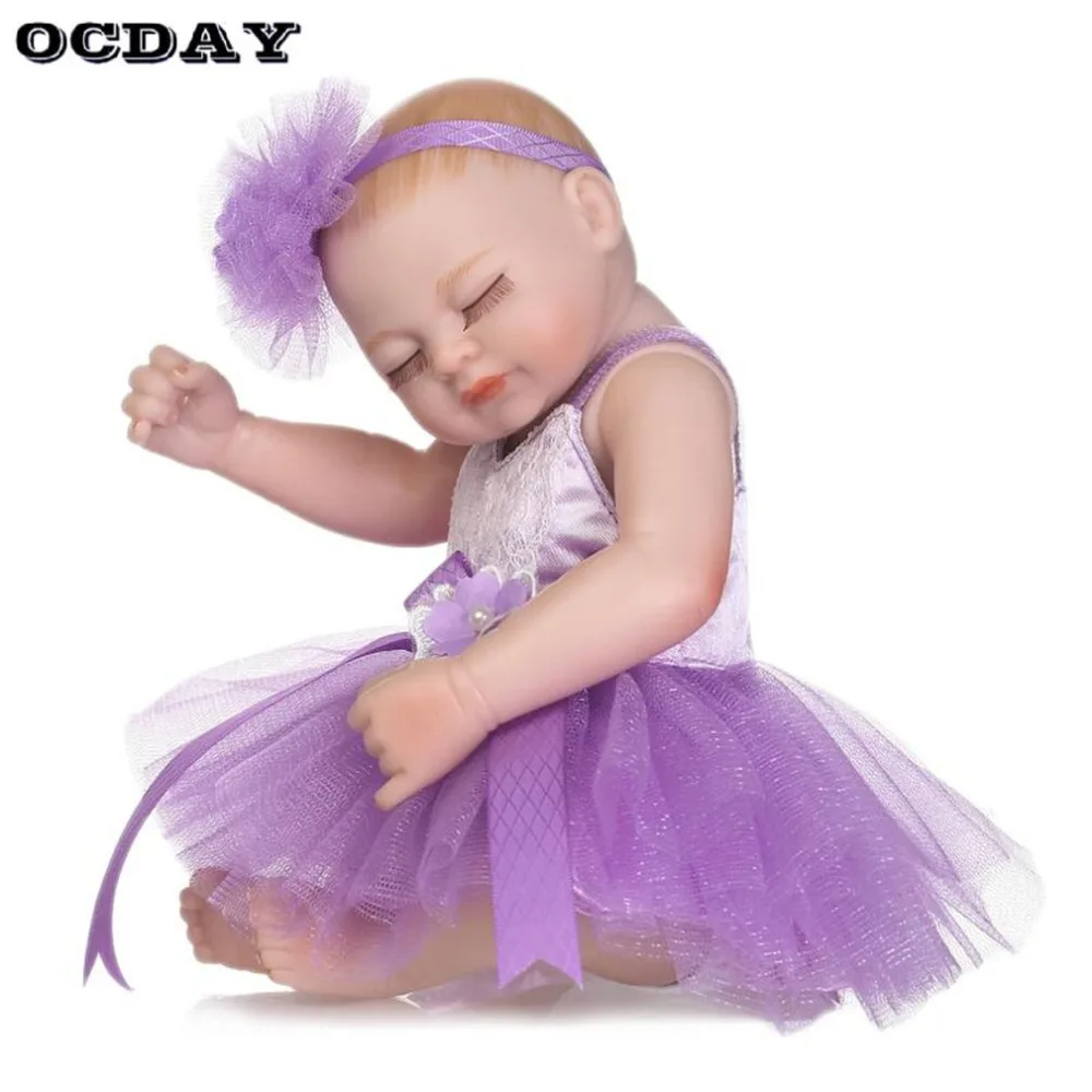

OCDAY 26cm Reborn Baby Doll Toy Full Silicone Simulation Girl Dolls Wearing Dress Sleeping Newborn Doll Toy Gift for Children
