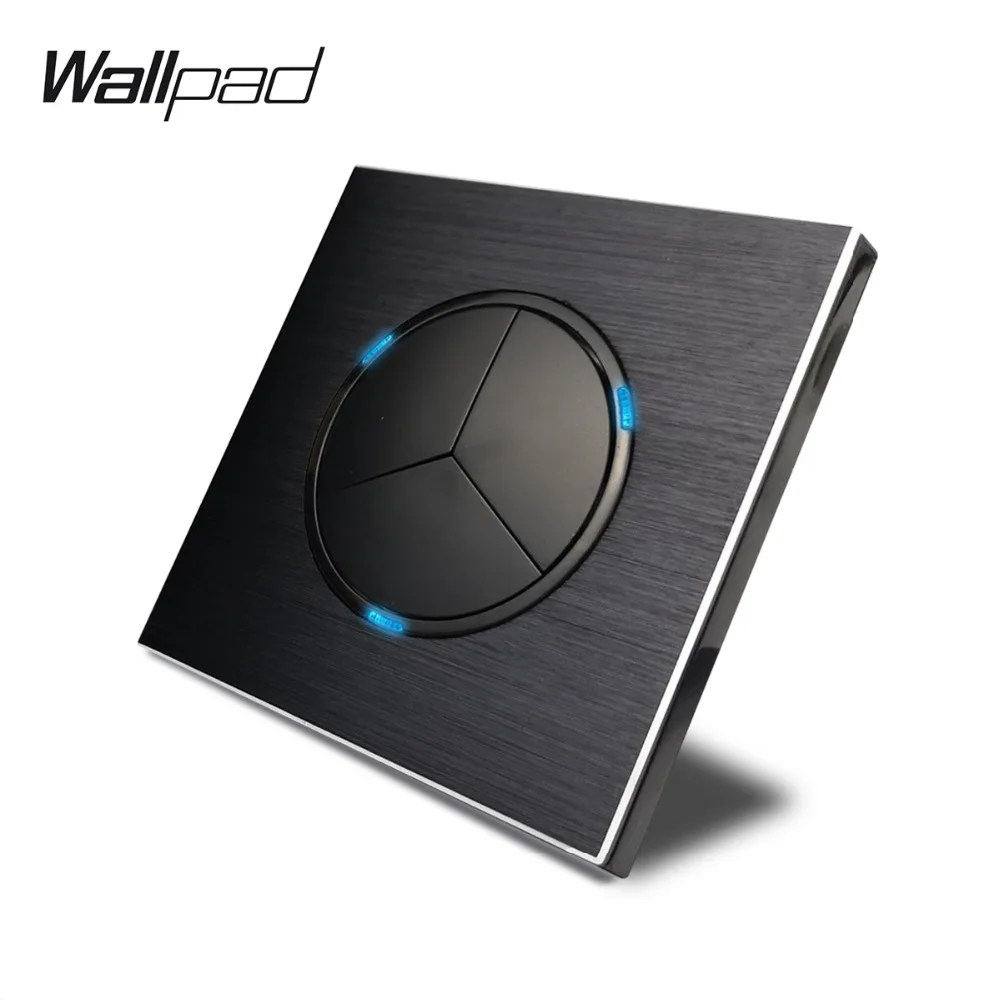 Wallpad L6 из сатина черного цвета с металлической 3 местный 1 позиционный настенный светильник случайного нажатия кнопочный переключатель Алюминий пластина с синий светодиодный индикатор