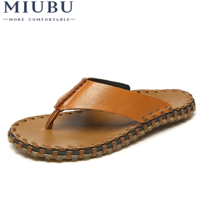

MIUBU Men Summer Flip Flops Bathroom Slippers Rain Sandals Beach Slippers Slides Antiskid Shoes Zapatos Hombre Genuine Leather