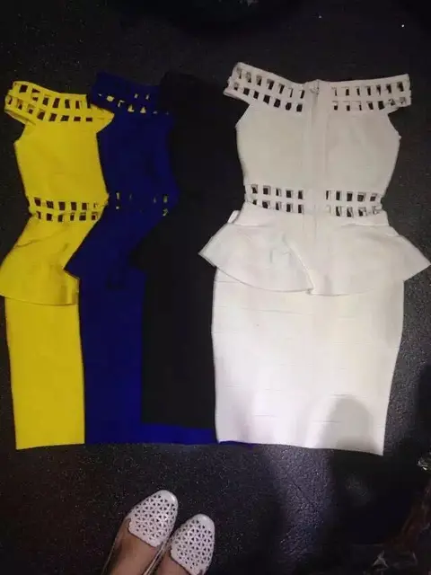 4404 Sexy Club Wear Jaune Bleu Blanc Off épaule Celebrity Robe De Bandage Cut Out Robe Moulante évider Noir Dans Robes De Mode Femme Et