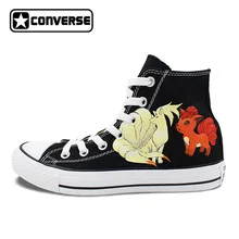 Pokemon Go Converse All Star черная обувь Для женщин Для мужчин Ninetales Rapidash Ponyta Vulpix пользовательские Дизайн Ручная роспись холст кроссовки