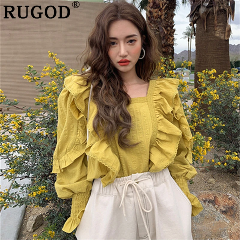Женская однотонная блузка RUGOD повседневная офисная с квадратным воротником