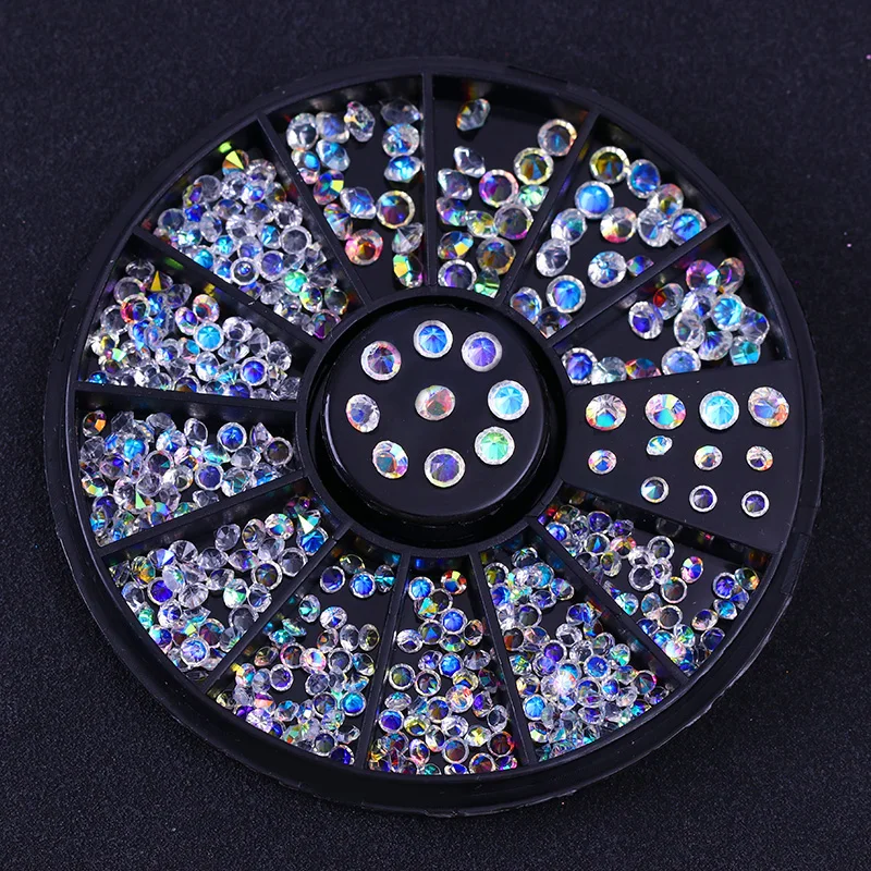 

Clear Crystal Multi-size Chrome AB Rhinestones 3D Nail Art Decoration in Wheel Sharp Bottom 2mm-3mm Beads Nail Art Accessories