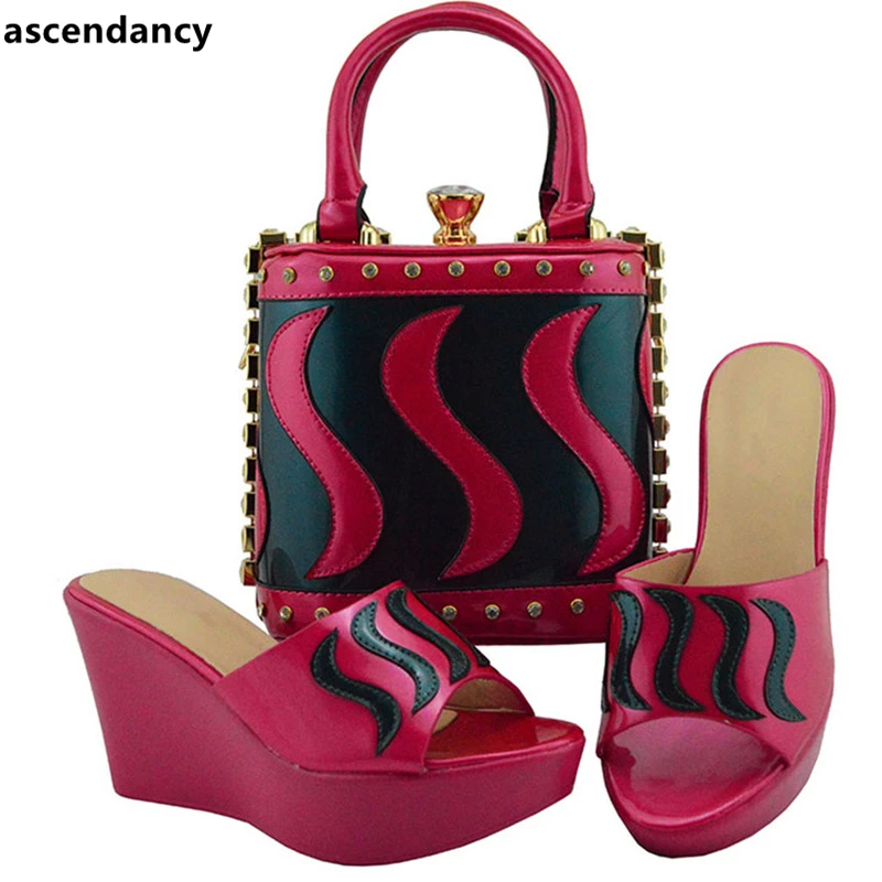 

Italian Matching Shoe and Bag Set for Wedding Super High (8cm-up) Wedges Slingbacks Women Shoe and Bag for Party Slip-On Pumps