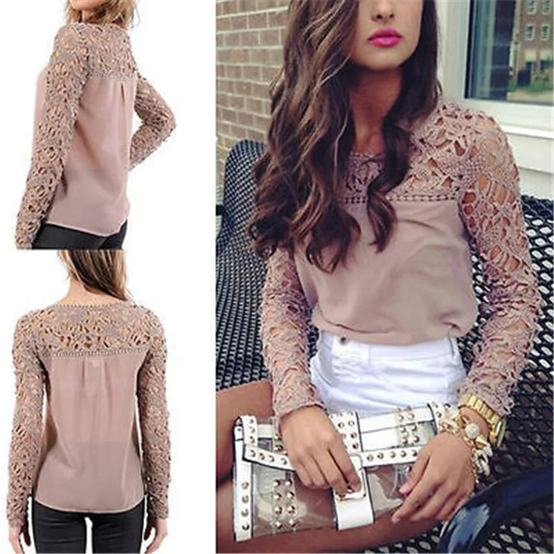 

Autumn Basic shirt arrival Mesh Tops 2017 Hot Women lace blouse shirt Long sleeve Casual Clothes