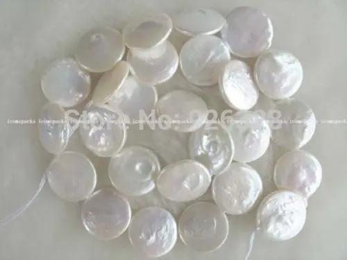 

wholesale 15" 14-15*3-4mm white coin freshwater pearl beads