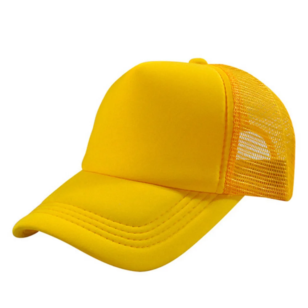 

2018 Fashion Adjustable Baseball Cap Solid Trucker Mesh Blank Summer Shading Sun Hand Drawing Hat Fancy Plain Color Yellow Visor