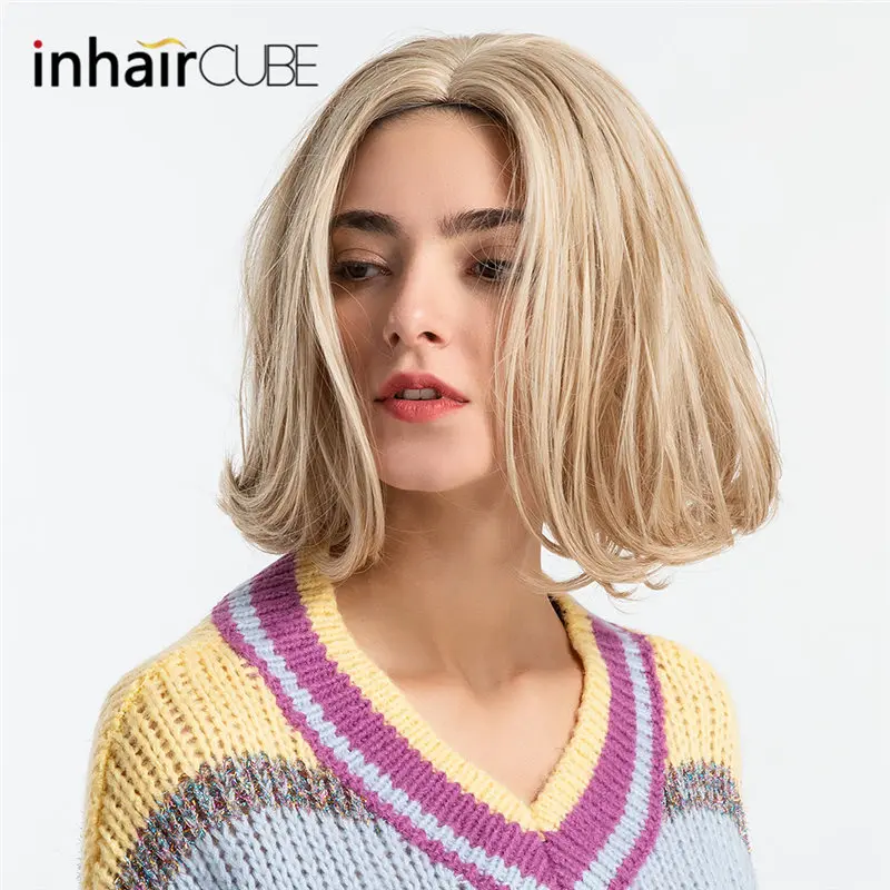 Inhair Cube 13 дюймов женский парик женские вечерние ежедневно натуральный смешанный Цвет Mid-прощание синтетическим ручной лоб