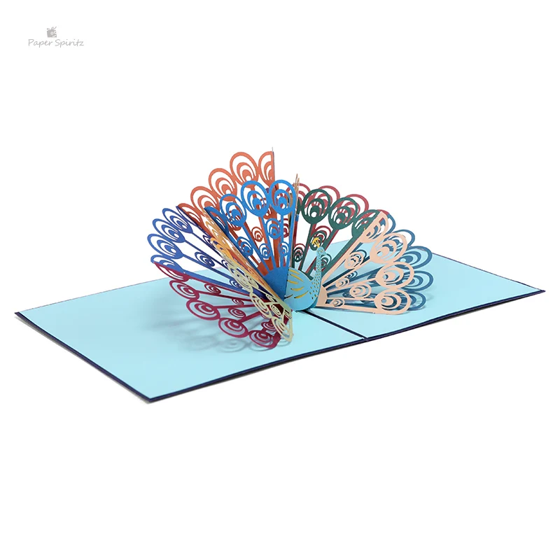  PAPER SPIRITZ Peacock Cards 3D laser Cut Paper Pop Up Card with Envelope Thanks Invitations Congrat - 32897792864