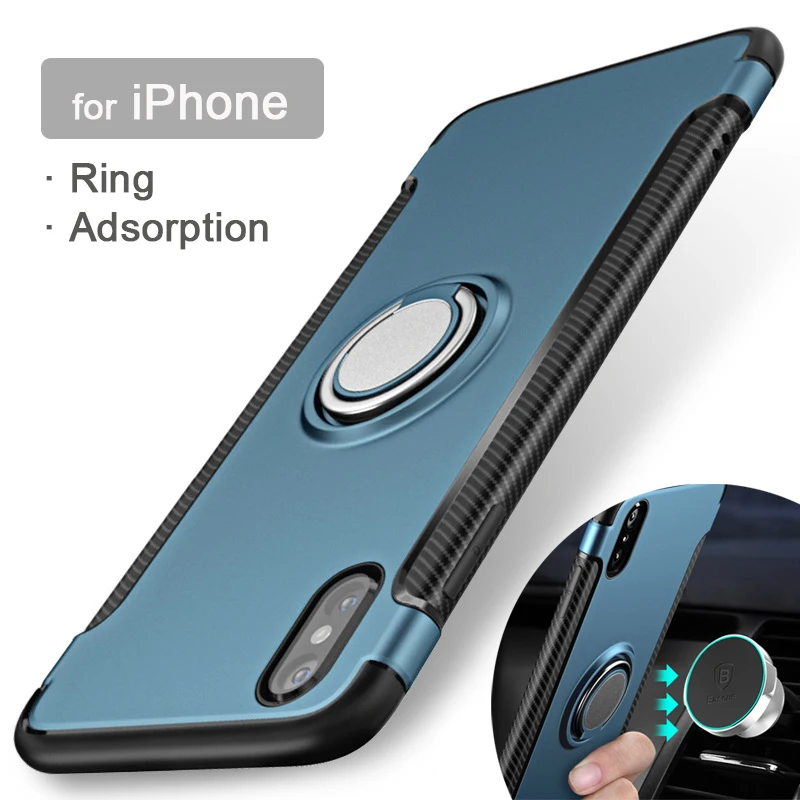 

Adsorption Cases for iPhone X Case Fundas for iPhone 8 7 6S 6 Plus Silicone Back Cover Protector Ring Kickstand Luxury Armor