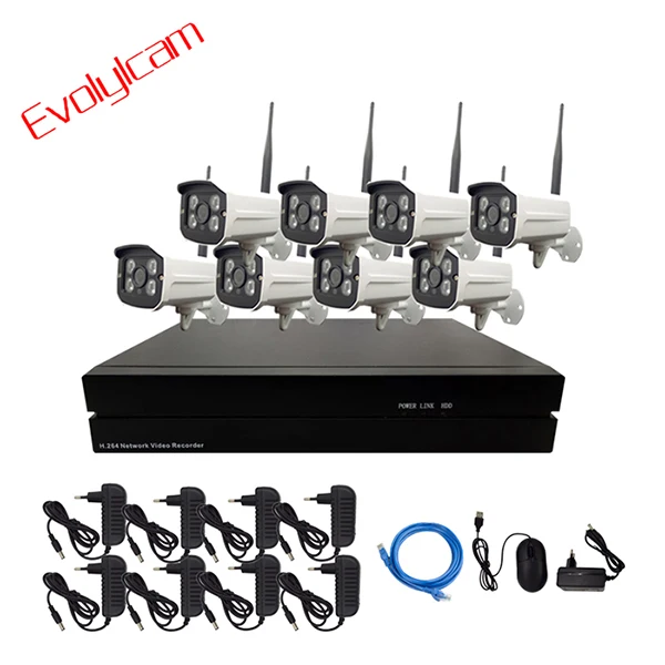 Evolylcam 4CH/8CH NVR Беспроводной 2MP 1080 P IP Камера Onvif P2P Wi-Fi уличная, инфракрасная, цилиндрическая видеонаблюдения системный комплект для фотокамеры - Цвет: 8CH NVR and 8 Camera