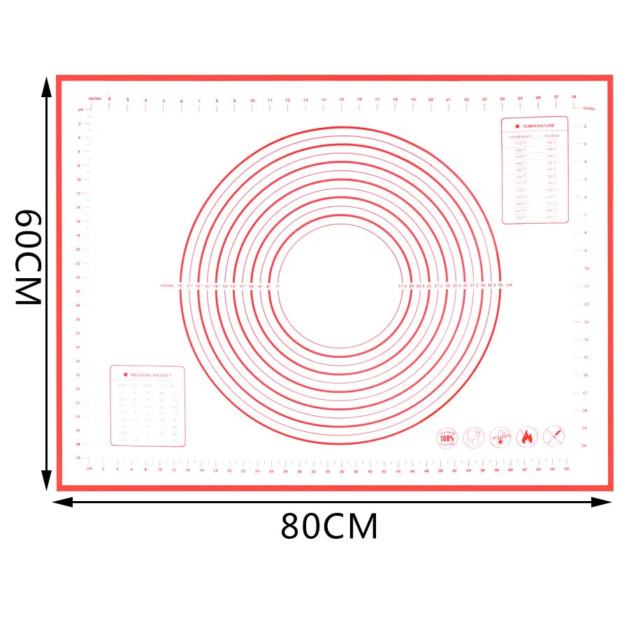 Очень большой 3" x 24" силиконовый коврик для выпечки-антипригарный нескользящий кондитерский коврик с измерениями по Leeseph(красный и черный