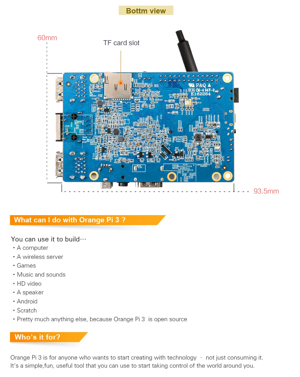 Orange Pi 3 Set4: OPI 3+ блок питания, H6 2GB LPDDR3 Gigabyte AP6256 BT5.0 4* USB3.0 Поддержка Android 7,0, Ubuntu, Debian