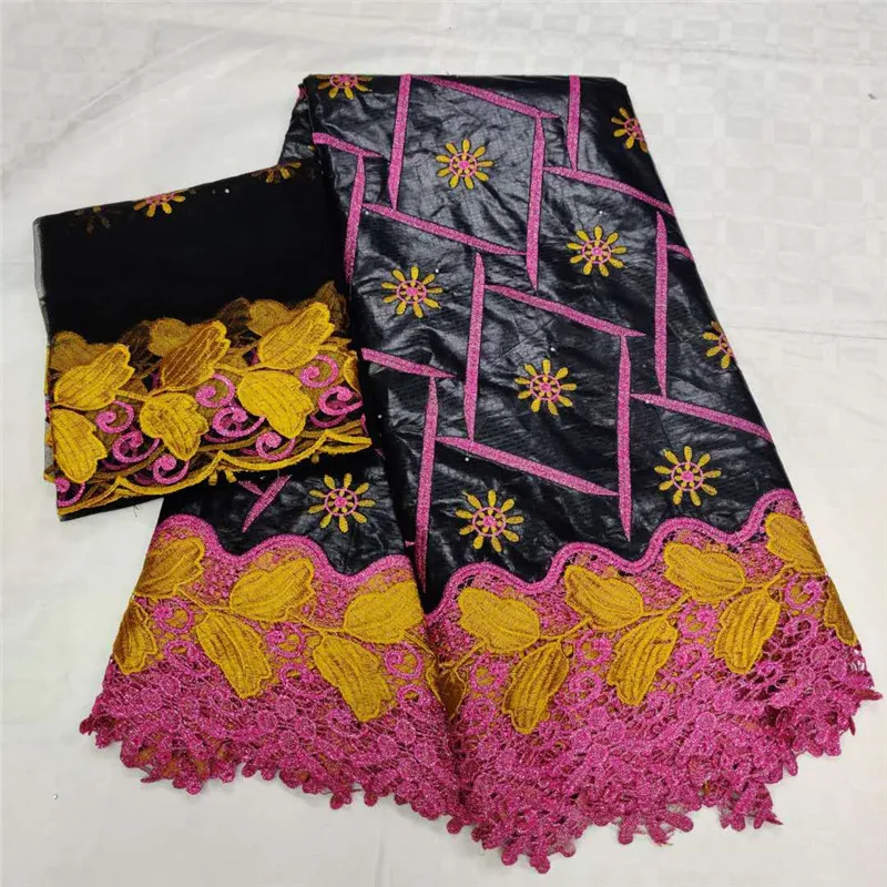 

High Quality 5Yards Bazin Riche Getzner 2019 New Design African Bazin lace Fabric+2 Yards Mesh Tulle Lace With Beads LX062521