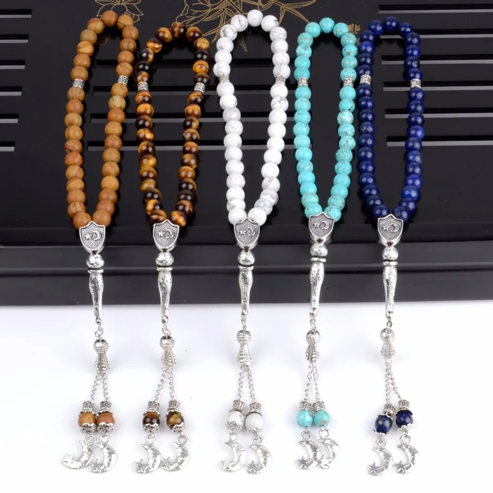 Мусульманские молитвенные бусы Masbaha Tasbih Akik Islam Tespih 33 синий бирюзовый камень