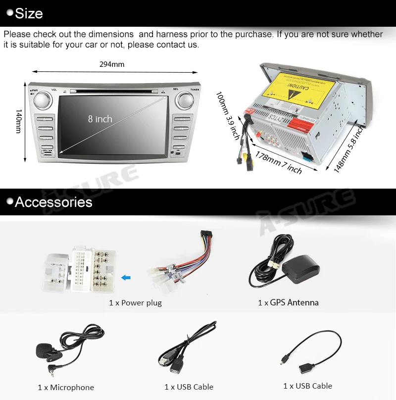Perfect A-Sure 8 Inch 2 Din Car Auto Radio GPS Stereo DVD Player Navigation For Toyota Camry 2007-2013 DAB+ WIFI 16G ROM OBD Bluetooth 28