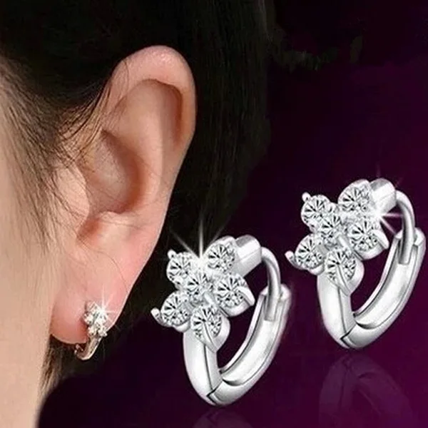 

SHUANGR Fashion Jewelry Silver-Color Earrings Cubic Zirconia CZ Flower Women's jewelry Earrings C173