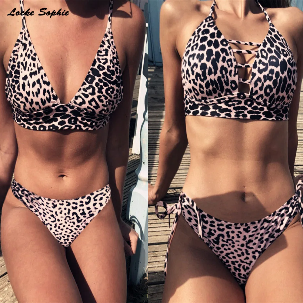 

2piece set women's Sexy tops and shorts 2019 Summer cotton Leopard Splicing Bandage super bikini suits set ladies suit twinset