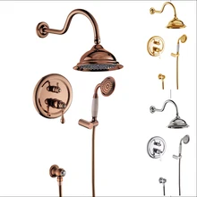 Chrome Golden Rose Golden Concealed Install Shower Set Single Lever Bathroom 8 Rainfall Shower Mixer Taps