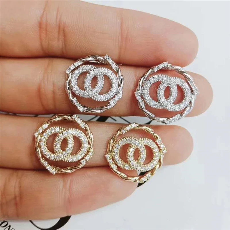 

2019 925 sliver needle double CC OO Letter stud earring golden sliver color jewelry for women luxury style free shipping