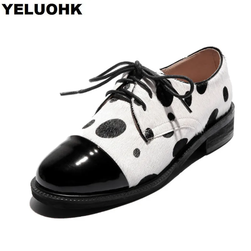 

2018 New Horsehair Oxford Shoes For Women Casual Spring Shoes Women Flats Lace Up Ladies Shoes High Quality