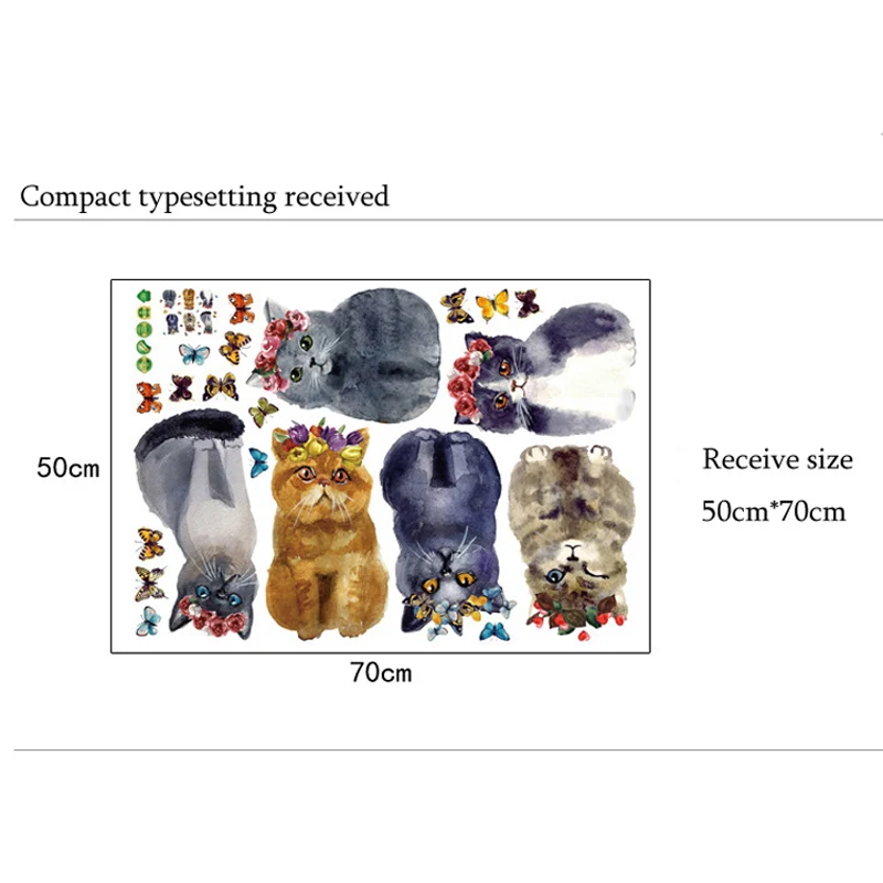Прекрасный ручной росписью стикер на стену с кошкой для домашнего декора детская комната моделирование животных украшения Плакат Фреска Искусство наклейки s