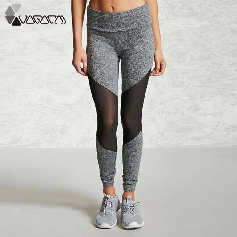 

Women Mesh Stitching Yoga Pant High Waist Breathable Sport Leggings Grey Black Fitness Gym Flex Quick Drying Running Riding Pant
