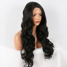 Фэнтези красота черный# 1B парик фронта шнурка длинные натуральные волнистые мягкие волокна волос Glueless синтетические парики для женщин тепла Resisitant