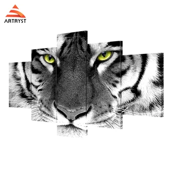 

Artryst brand modern home living room decor wall painting black and white tiger picture printed on canvas 5panel canvas painting