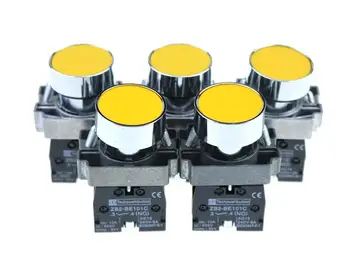 

5pcs/Lot XB2-BA51 yellow Self-reset Momentary Flush Pushbutton 1 N/O Flat Push Button Switch Replace Telemecanique