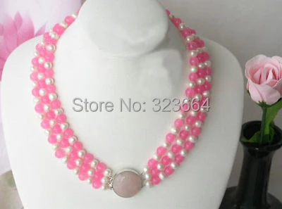 

3strands 8mm Pink white Pearl Necklace clasp